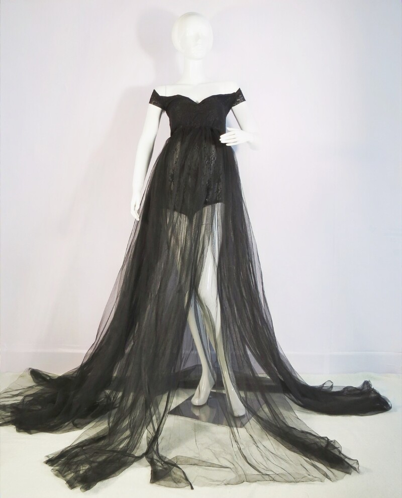 Seksikad rasedate fotosessioonid tüllist kleidid, must/valge Premama õhuke pitsbody Raseda naise fotograafia rekvisiidiga pikk võrkkleit