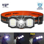 USB uzlādējams COB LED priekšējais lukturis ar iebūvētu 18650 bateriju āra portatīvā kabatas lampa Super Bright zvejas kempinga laterna