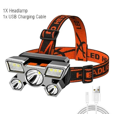 USB uzlādējams COB LED priekšējais lukturis ar iebūvētu 18650 bateriju āra portatīvā kabatas lampa Super Bright zvejas kempinga laterna