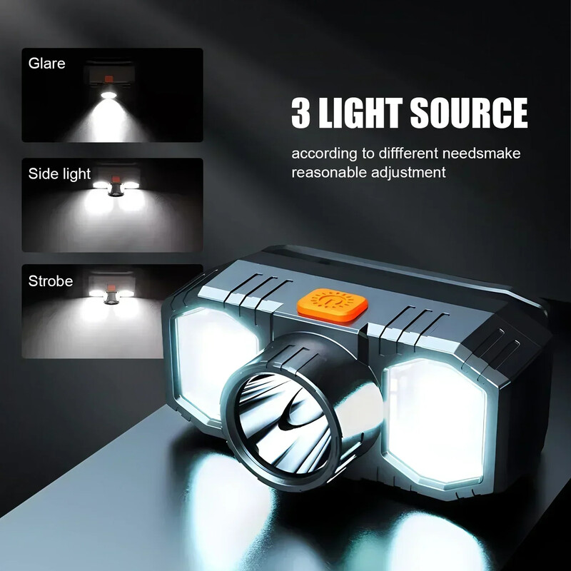 USB uzlādējams COB LED priekšējais lukturis ar iebūvētu 18650 bateriju āra portatīvā kabatas lampa Super Bright zvejas kempinga laterna