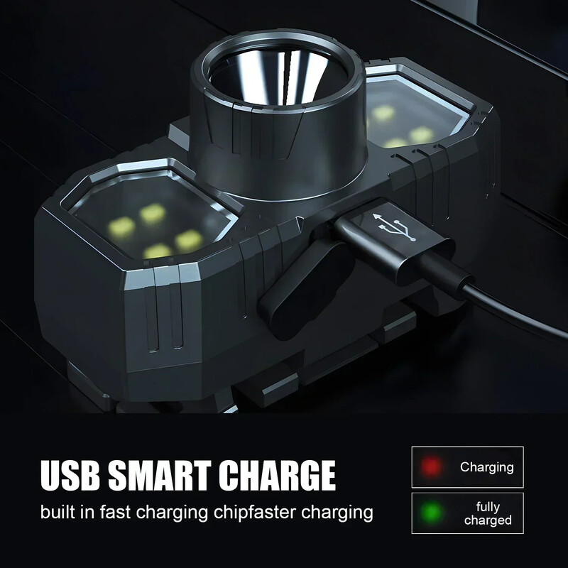 USB uzlādējams COB LED priekšējais lukturis ar iebūvētu 18650 bateriju āra portatīvā kabatas lampa Super Bright zvejas kempinga laterna