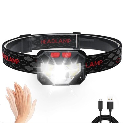 1-2 Gb jaudīgs COB LED priekšējais lukturis viedais kustības sensora priekšējais lukturis USB uzlādējams galvas lukturis ūdensnecaurlaidīgs galvas lukturis