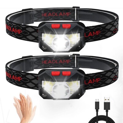 1-2 Gb jaudīgs COB LED priekšējais lukturis viedais kustības sensora priekšējais lukturis USB uzlādējams galvas lukturis ūdensnecaurlaidīgs galvas lukturis