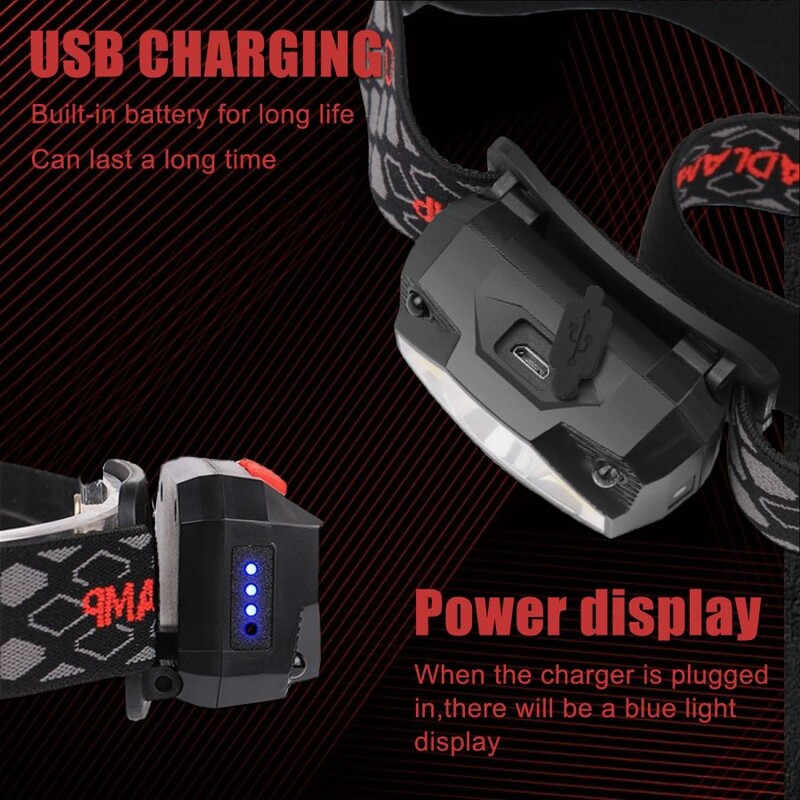 1-2 Gb jaudīgs COB LED priekšējais lukturis viedais kustības sensora priekšējais lukturis USB uzlādējams galvas lukturis ūdensnecaurlaidīgs galvas lukturis