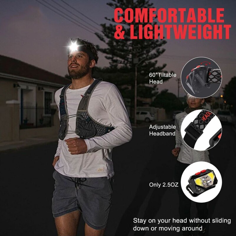 1-2 Gb jaudīgs COB LED priekšējais lukturis viedais kustības sensora priekšējais lukturis USB uzlādējams galvas lukturis ūdensnecaurlaidīgs galvas lukturis