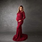 Baby Shower csipke kismama ruhák fotózáshoz Hosszú díszes terhesruha Elegence terhes nők maxi ruha fényképezési kellék