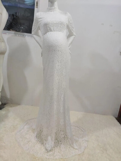 Baby Shower csipke kismama ruhák fotózáshoz Hosszú díszes terhesruha Elegence terhes nők maxi ruha fényképezési kellék