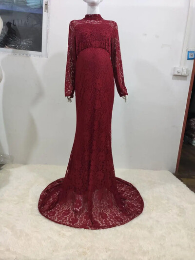 Baby Shower csipke kismama ruhák fotózáshoz Hosszú díszes terhesruha Elegence terhes nők maxi ruha fényképezési kellék