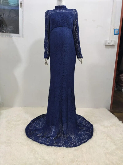 Baby Shower csipke kismama ruhák fotózáshoz Hosszú díszes terhesruha Elegence terhes nők maxi ruha fényképezési kellék