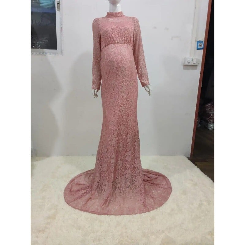 Baby Shower csipke kismama ruhák fotózáshoz Hosszú díszes terhesruha Elegence terhes nők maxi ruha fényképezési kellék