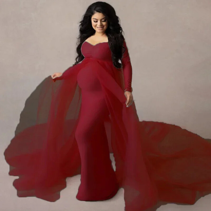 2023-as, hosszú ujjú kismama ruha nőknek Fényképezés Ruhák Elegáns Csipke terhes estélyi Maxi ruha Jelmez fotózás kellékek