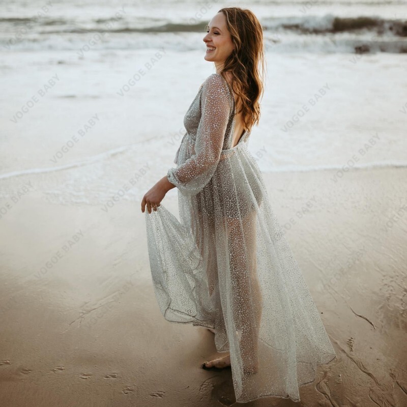 Rochie de fotografie de maternitate Rochie maxi de dantelă pentru baby shower Rochie de plajă de vacanță Sedință foto Rochie lungă Recuzită de ședință foto de sarcină