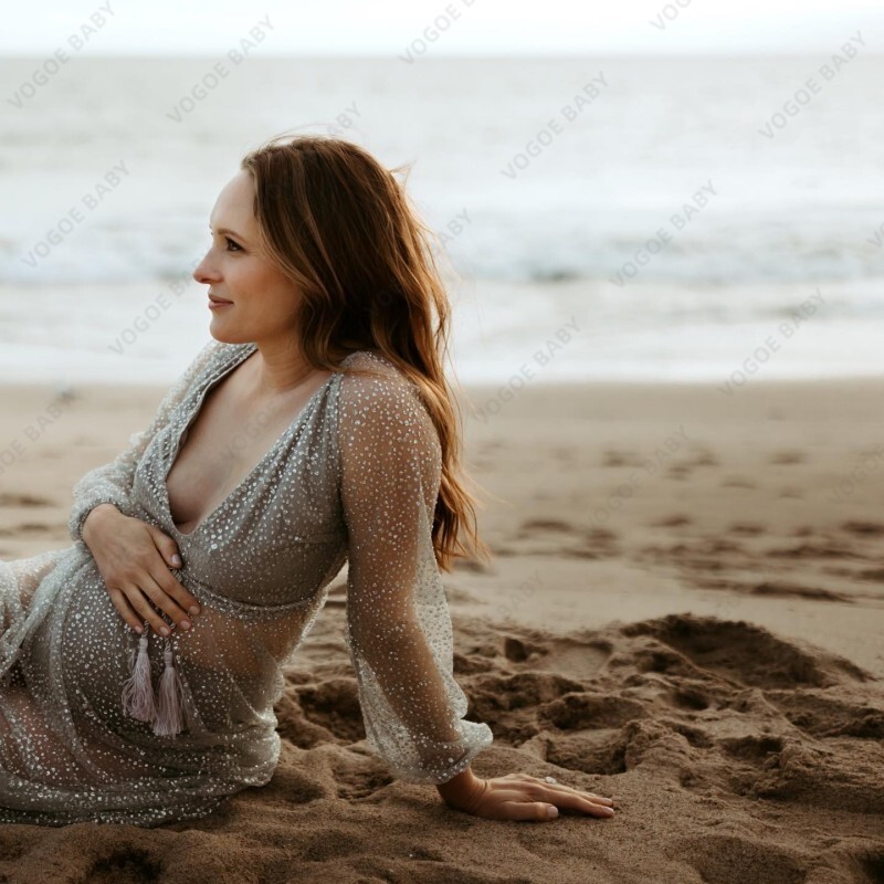 Rochie de fotografie de maternitate Rochie maxi de dantelă pentru baby shower Rochie de plajă de vacanță Sedință foto Rochie lungă Recuzită de ședință foto de sarcină
