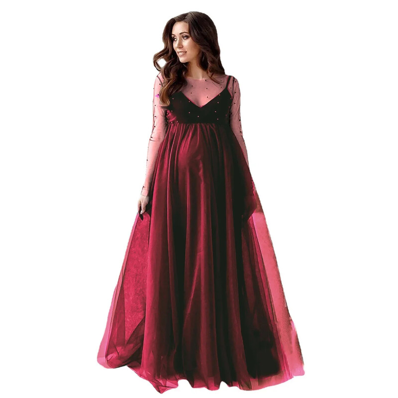 Kismama ruhák fotózáshoz Maxi ruha Elegáns tüll terhes nők hosszú hivatalos ruha Esküvői fotózás kellékek babazuhany