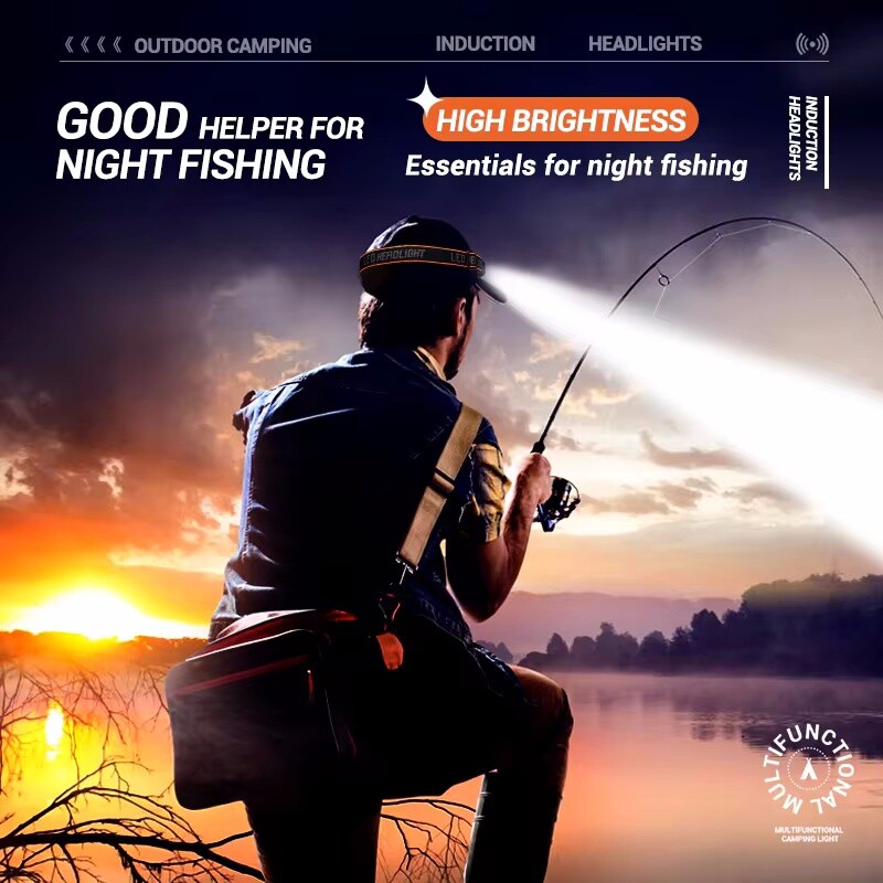 USB punjiva svjetiljka s prijenosnim senzorom pokreta Prednja svjetiljka Baterijska svjetiljka za kampiranje Naglavna svjetiljka Baklja s ugrađenom baterijom