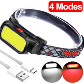 Pārnēsājami jaudīgi LED priekšējie lukturi 4 režīmi USB uzlādējams COB priekšējais lukturis ar sarkanu gaismu, ūdensnecaurlaidīgs nakts makšķerēšanas galvas luktura lukturītis