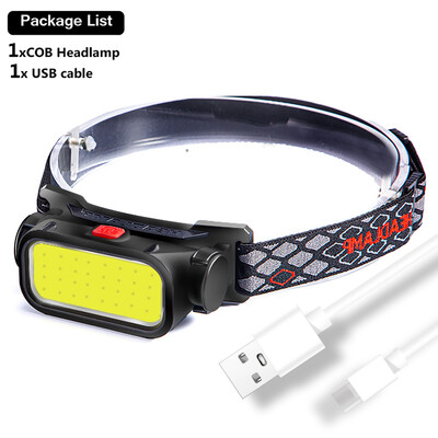 Pārnēsājami jaudīgi LED priekšējie lukturi 4 režīmi USB uzlādējams COB priekšējais lukturis ar sarkanu gaismu, ūdensnecaurlaidīgs nakts makšķerēšanas galvas luktura lukturītis