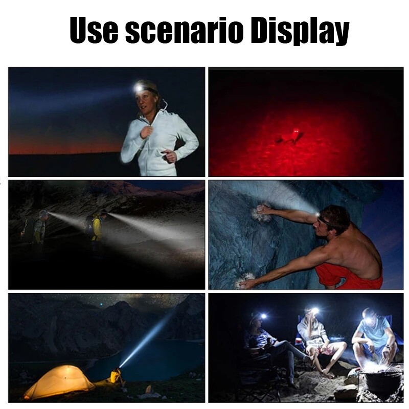 Pārnēsājami jaudīgi LED priekšējie lukturi 4 režīmi USB uzlādējams COB priekšējais lukturis ar sarkanu gaismu, ūdensnecaurlaidīgs nakts makšķerēšanas galvas luktura lukturītis