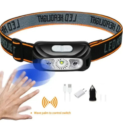 4 režimų judesio jutiklis XPE+COB LED priekinis žibintuvėlis USB įkraunamas vandeniui atsparus stovyklavimo priekinis žibintas bėgiojant žvejybai