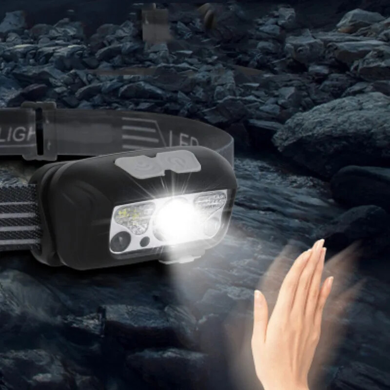 4 režimų judesio jutiklis XPE+COB LED priekinis žibintuvėlis USB įkraunamas vandeniui atsparus stovyklavimo priekinis žibintas bėgiojant žvejybai