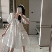 Elegantna trudnička haljina 2024. Ljeto s puf rukavima Bijela prva ljubav Elegantna haljina ženskog gracioznog stila s četvrtastim ovratnikom