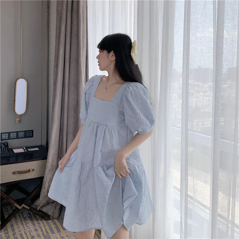 Elegantna trudnička haljina 2024. Ljeto s puf rukavima Bijela prva ljubav Elegantna haljina ženskog gracioznog stila s četvrtastim ovratnikom