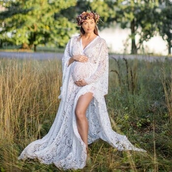 Boho Lace Maternity Photo Shooting Μακριά Φορέματα Έγκυος Φωτογραφία Ρούχα Μακρύ Φόρεμα