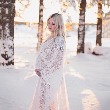 Boho Lace Maternity Photo Shooting Μακριά Φορέματα Έγκυος Φωτογραφία Ρούχα Μακρύ Φόρεμα