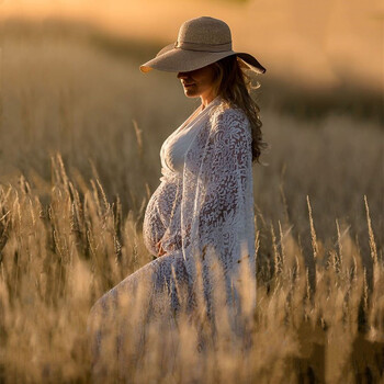 Bohemian Lace Maternity Photo Shoot Μακριά Φορέματα Πλαϊνά Σχισίματα Έγκυος Φωτογραφία Ρούχα Μακρύ Φόρεμα See Through