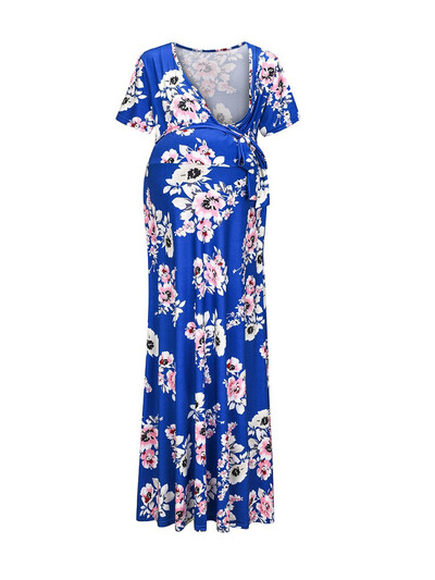 2023-as terhes női ruha divat, új stílusú női nyomott öv, szoptatós rövid ujjú tavaszi/nyári hosszú ruha