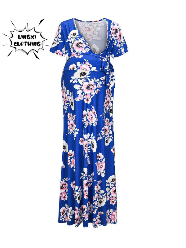 2023-as terhes női ruha divat, új stílusú női nyomott öv, szoptatós rövid ujjú tavaszi/nyári hosszú ruha