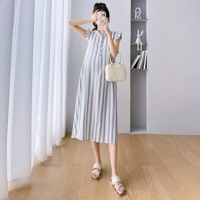 2024. Ljetna trudnička duga haljina s rukavima od latica Pamučna lanena haljina za trudnice Slatka trudnička haljina bez rukava A kroja