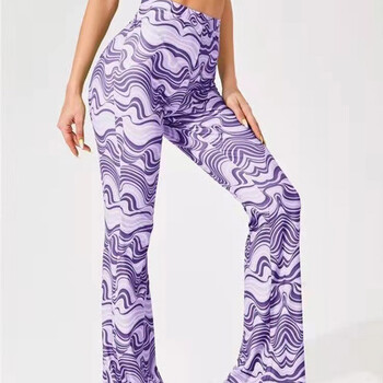 Γυναικεία Γιόγκα Flared Leggings Gym Ψηλόμεσο Παντελόνι Flare Plus Size Wave Printed Fitness Παντελόνι προπόνησης με φαρδύ πόδι Latin Dance