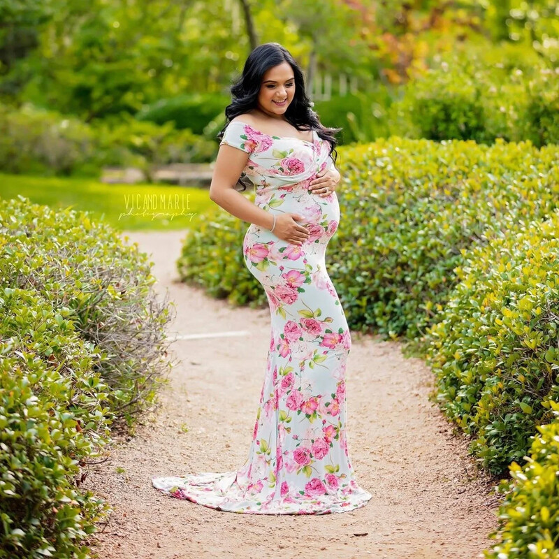 Ziedu apdruka Boho Grūtnieču kleita Fotorekvizīti Ziedu Grūtnieču Bohēmas Kleita Fotosesijai Ikdienas apģērba Bērnu duša