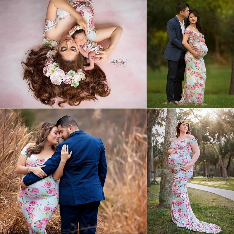 Ziedu apdruka Boho Grūtnieču kleita Fotorekvizīti Ziedu Grūtnieču Bohēmas Kleita Fotosesijai Ikdienas apģērba Bērnu duša