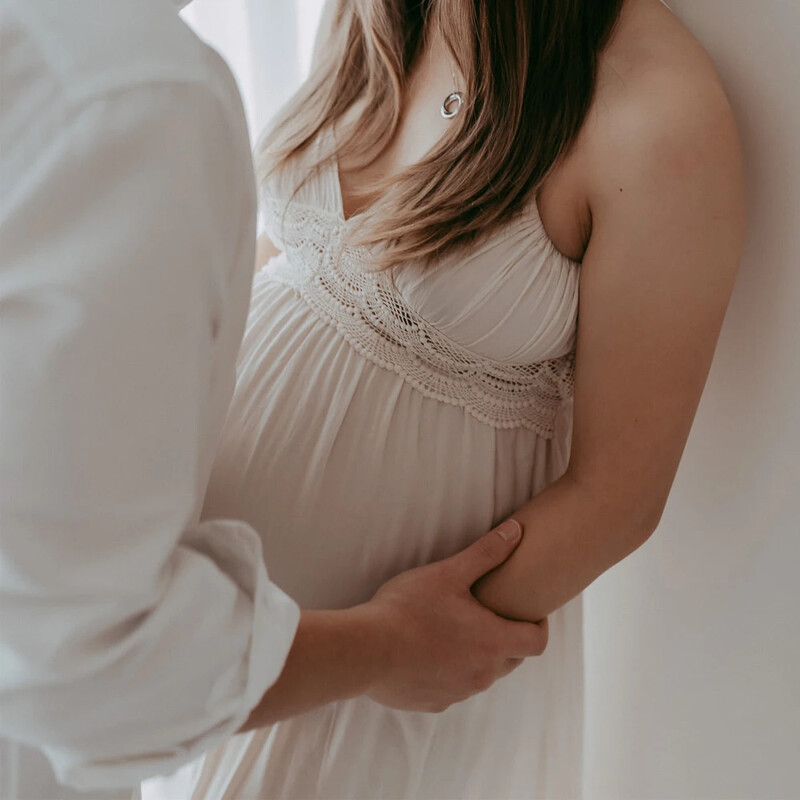 Mežģīņu kleitas grūtniecēm bez atzveltnes zīdaiņu vakariņām Boho kleita grūtniecēm V veida kakla izgriezums, Bohēmijas kleita fotogrāfiju uzņemšanai grūtniecības laikā