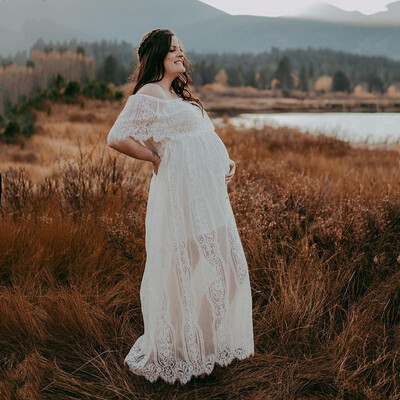 2023 rochii de maternitate de vara din dantela rochie boho de fotografie de maternitate rochie lungă de sarcină cu gât tăiat