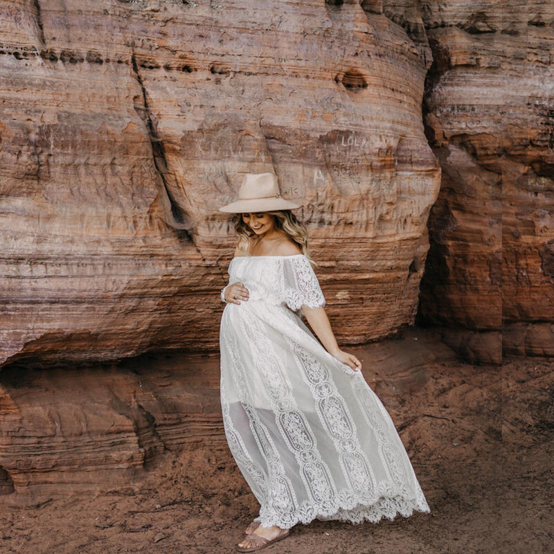 2023 rochii de maternitate de vara din dantela rochie boho de fotografie de maternitate rochie lungă de sarcină cu gât tăiat