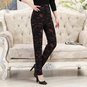 Jaunums Plus samta legingi Sieviešu rudens un ziemas lielizmēra apdruka ar ziedu siltas mātes bikses
