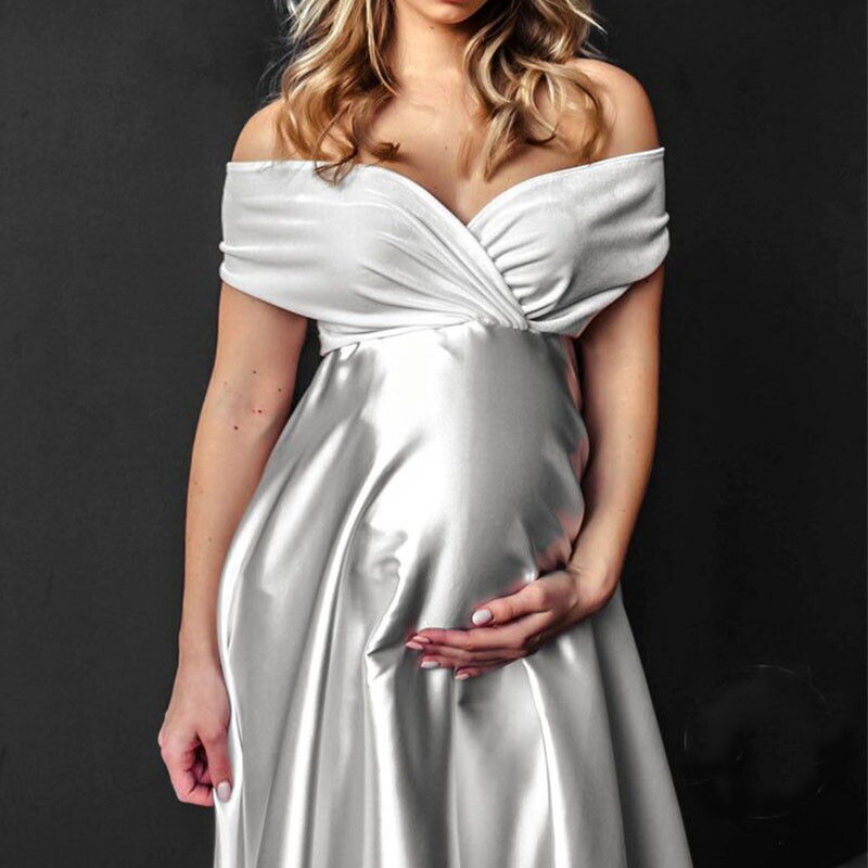 Apģērbs grūtniecēm Eleganta satīna šifona Bohēmijas brīva grūtnieču kleita fotosesijai Boho grūtnieču kleita