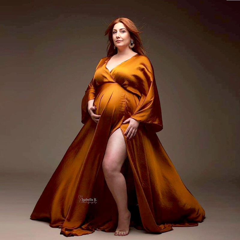 Grūtnieču fotografēšanas kleita Eleganta mīksta satīna šifona kleita ar garām piedurknēm Bohēmijas fotogrāfiju uzņemšanas kleita grūtniecības laikā