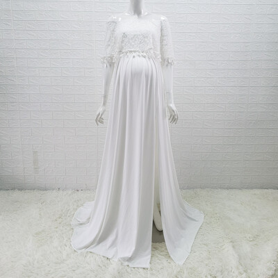 Boho Grūtnieču kleitas Slīps kakla mežģīnes Pušķi Grūtniecības fotogrāfija Bohēmijas garās kleitas