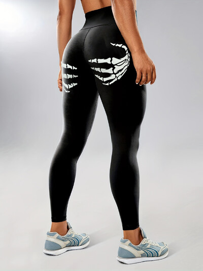 Helovīna lielizmēra fluorescējošās zaļās spīļu jogas bikses āra sportam skriešanai fitnesa bikses ar augstu vidukli Bodycon bikses jogas apģērbs