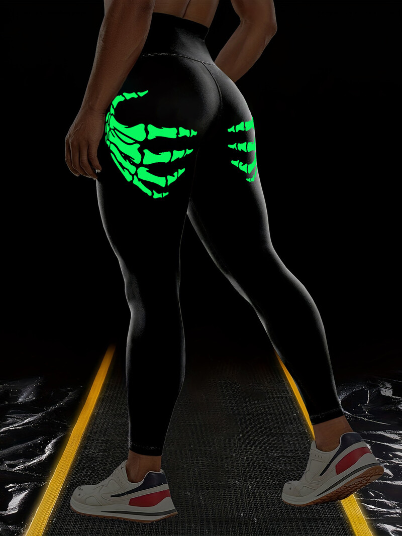 Helovīna lielizmēra fluorescējošās zaļās spīļu jogas bikses āra sportam skriešanai fitnesa bikses ar augstu vidukli Bodycon bikses jogas apģērbs