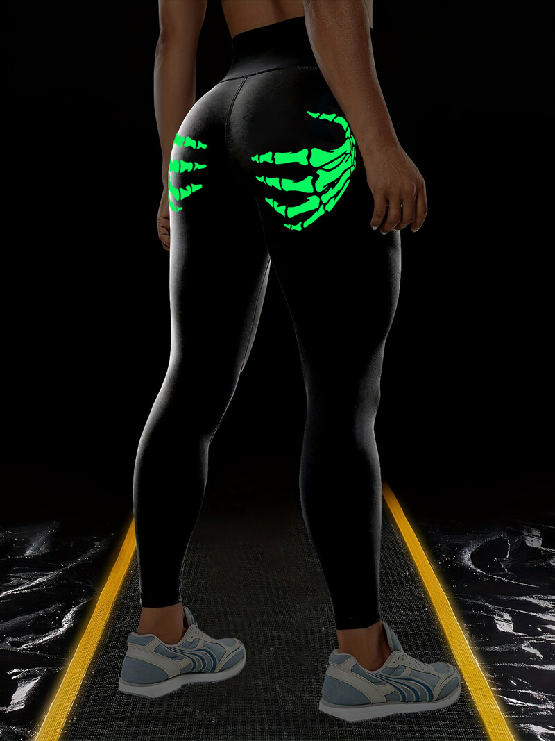 Helovīna lielizmēra fluorescējošās zaļās spīļu jogas bikses āra sportam skriešanai fitnesa bikses ar augstu vidukli Bodycon bikses jogas apģērbs