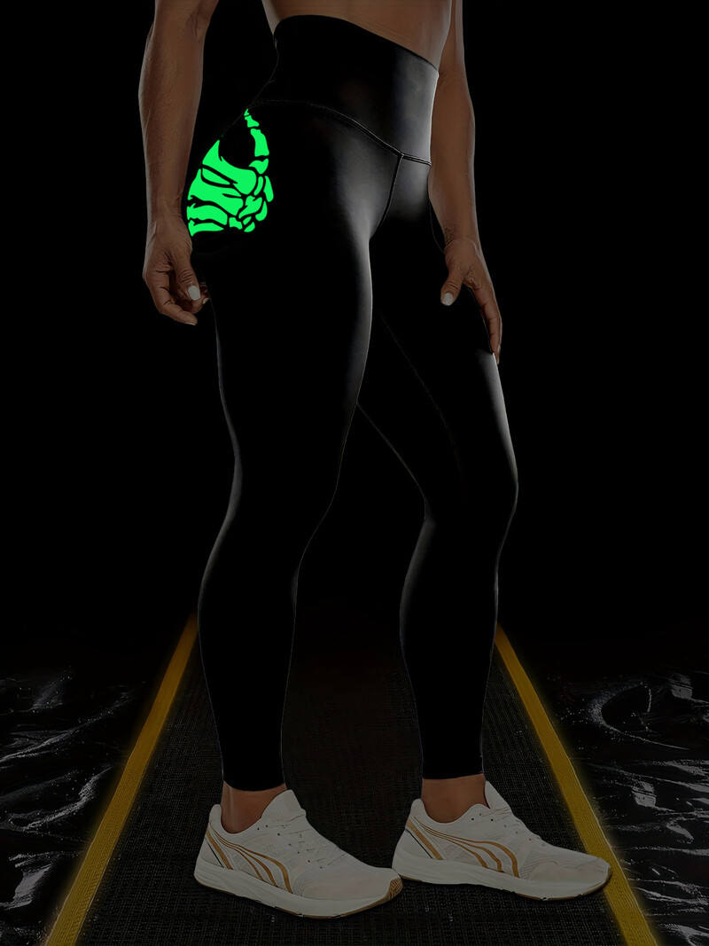 Helovīna lielizmēra fluorescējošās zaļās spīļu jogas bikses āra sportam skriešanai fitnesa bikses ar augstu vidukli Bodycon bikses jogas apģērbs