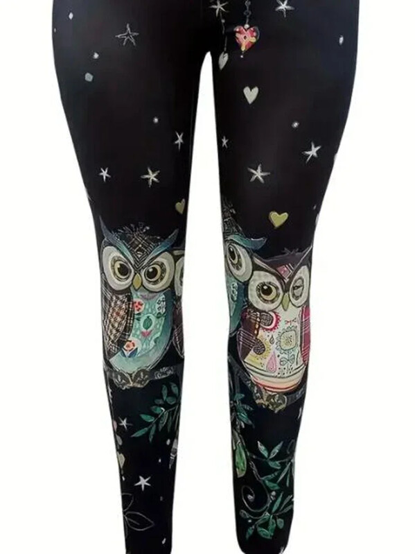 Sieviešu 1XL-5XL Liela izmēra Ikdienas Pūces apdrukas legingi Šauri kāju dizains Īpaši elastīgs materiāls Ikdienas valkāšanai paredzēti legingi