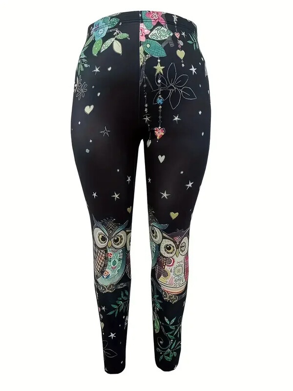 Sieviešu 1XL-5XL Liela izmēra Ikdienas Pūces apdrukas legingi Šauri kāju dizains Īpaši elastīgs materiāls Ikdienas valkāšanai paredzēti legingi