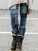 Liela izmēra sieviešu modes legingi ar augstu vidukli Ikdienas imitācijas džinsa rūtaini stulpiņi elastīgi apdrukāti legingi ikdienas pēdu bikses