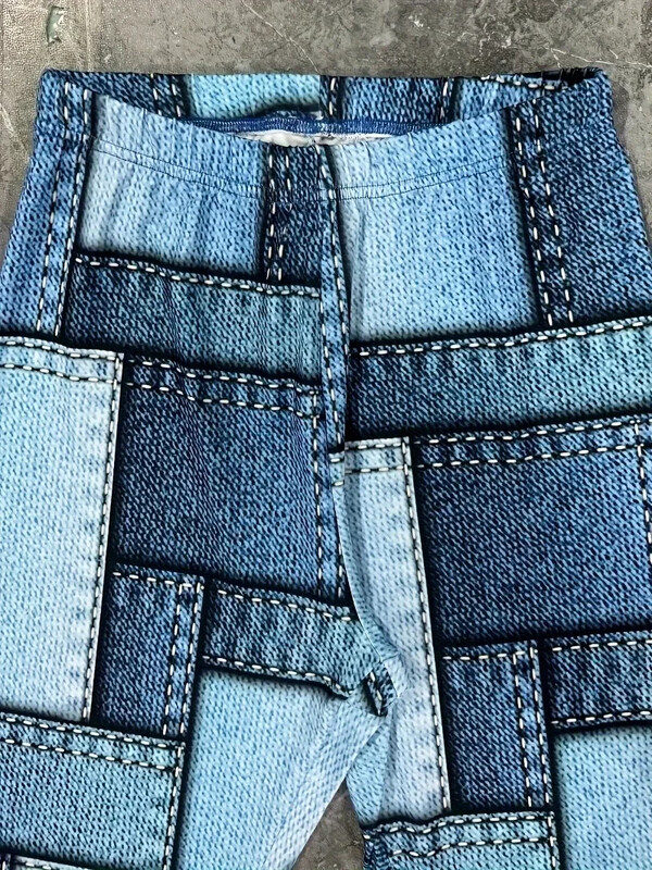 Liela izmēra sieviešu modes legingi ar augstu vidukli Ikdienas imitācijas džinsa rūtaini stulpiņi elastīgi apdrukāti legingi ikdienas pēdu bikses